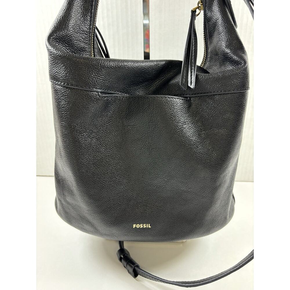 Fossil Black Leather Tote Bag Shoulder Purse Crossbody - Picture 2 of 16
